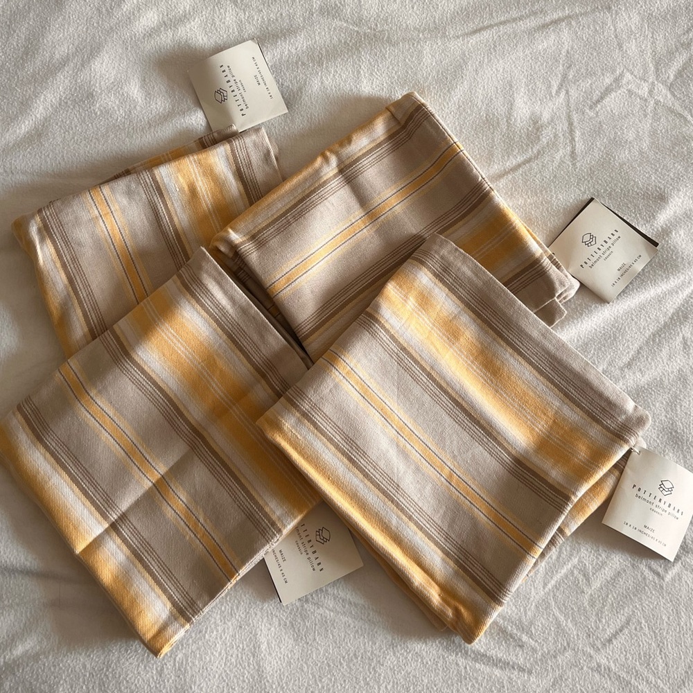 Pottery Barn Belmont Stripe Linen Cotton Pillow Covers 18x18 Maize
